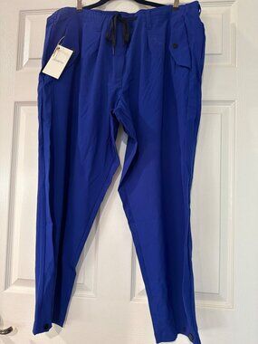Paskho Mens Blue XL Relaxed Fit Travel Pants With Snap Pockets & Drawstring Wais